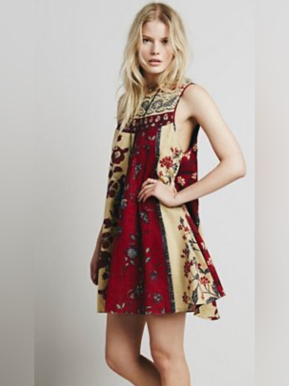 Free People Russian Circles floral swing mini dress pockets boho romantic XS